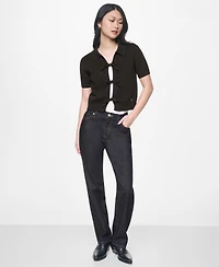 Dkny Jeans Women's Short-Sleeve Polo Collar Tie Front Sweater
