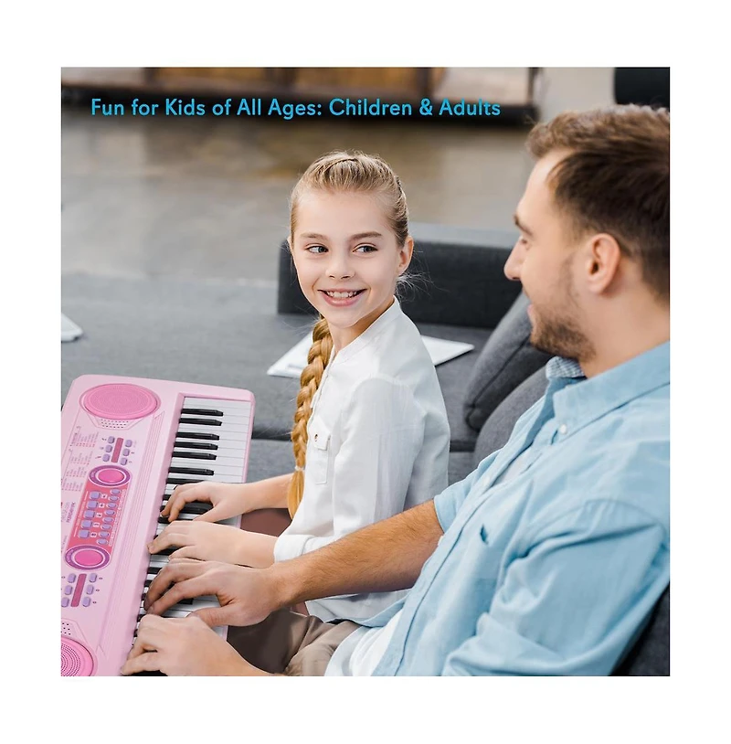 Pyle Portable Kids Karaoke Piano Keyboard with Wired Microphone, Rechargeable Battery - 49 Keys, PKBRD4911PK