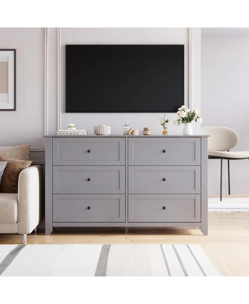gaomon Modern 6 Drawer Wood Dresser with Nickel Handles, Deep Storage Chest