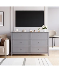 gaomon Modern 6 Drawer Wood Dresser with Nickel Handles, Deep Storage Chest