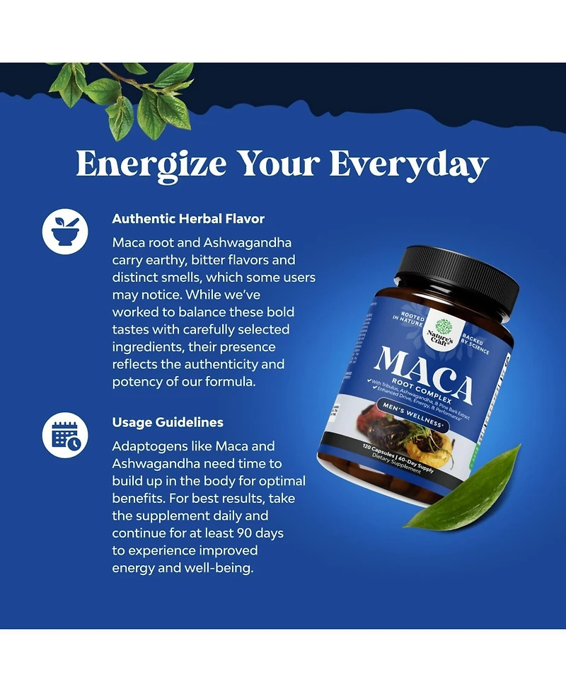 Nature's Craft Maca Root Complex for Men with Siberian Ginseng, Ashwagandha and Black Maca Herbal Supplement for Men's Health, 120 Capsules