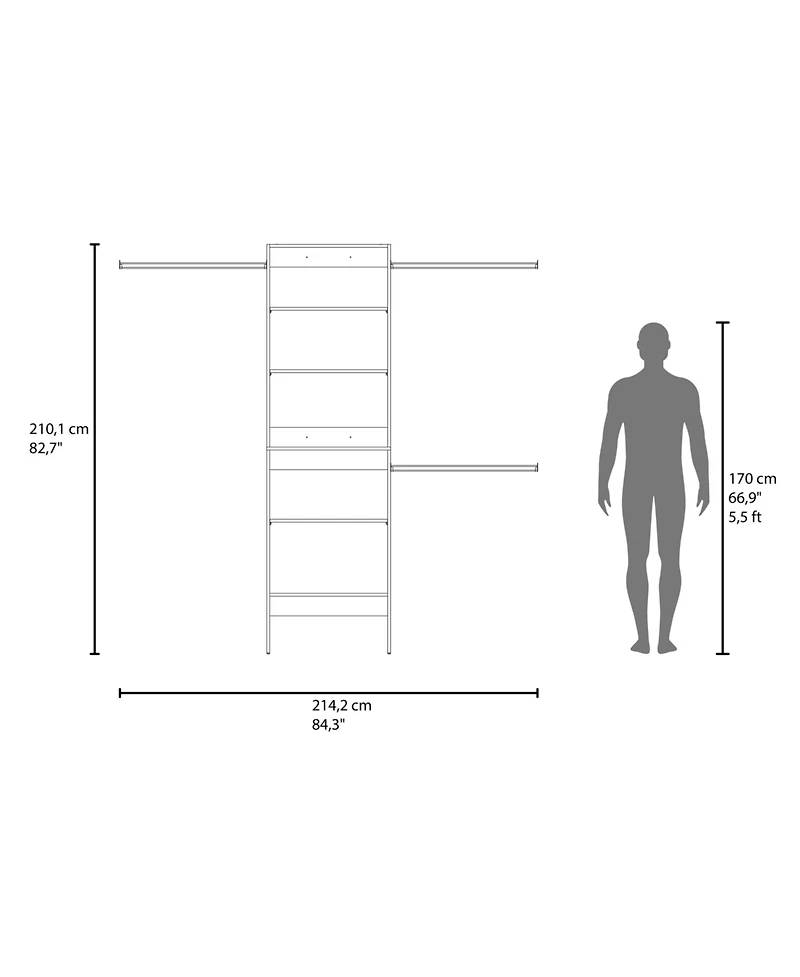 Hollis Modular Closet System with Open Shelves, Dual Hanging Rods and Vertical Storage Design, White