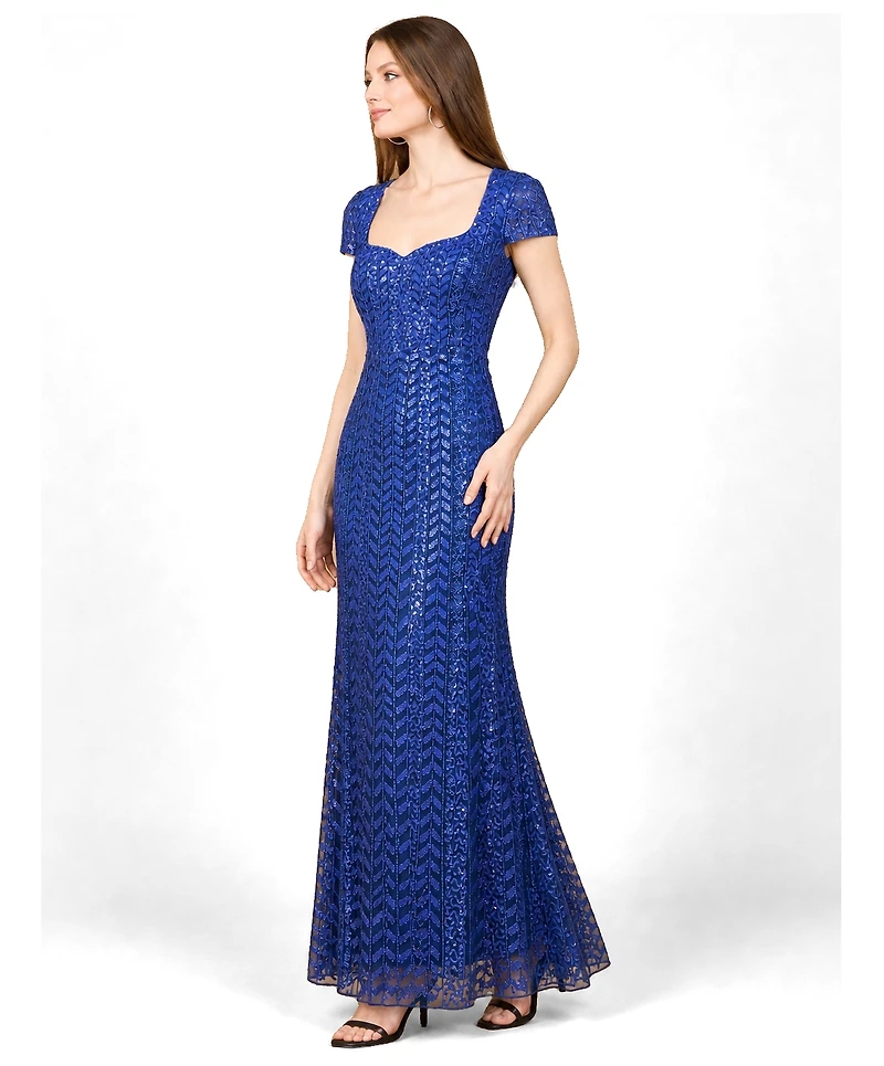 Lara Women's Beaded Gown with Glamourous Cap Sleeves