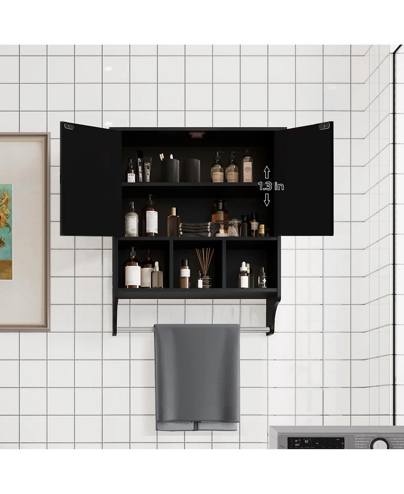 Midola Medicine Cabinets, Space Saving Wall Cabinet with 2 Doors and Adjustable Towel Rack Shelves, Storage Saver for Bathroom