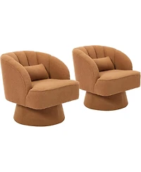 gaomon Modern Swivel Barrel Accent Chair, Teddy Fabric Upholstered Armchair with Striped Backrest and Plush Padding,2 Pieses