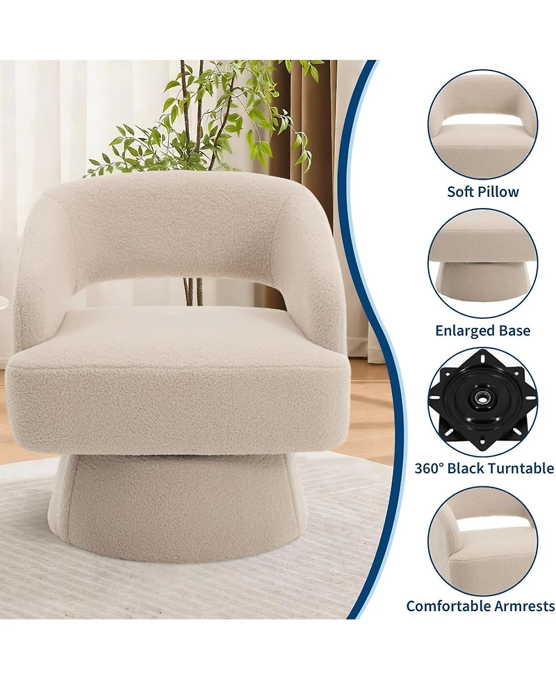 gaomon Modern Swivel Barrel Accent Chair,360 Velvet Upholstered Armchair with Striped Backrest and Plush Padding,Comfy Round Lounge Chair
