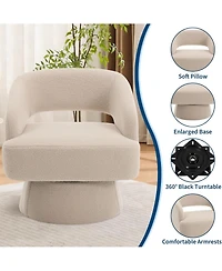 gaomon Modern Swivel Barrel Accent Chair,360 Velvet Upholstered Armchair with Striped Backrest and Plush Padding,Comfy Round Lounge Chair
