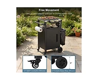 sumyeg 33.9-Inch Outdoor Grill Cart with Drop Leaf, Stainless Steel Top, Storage Cabinet and Wheels
