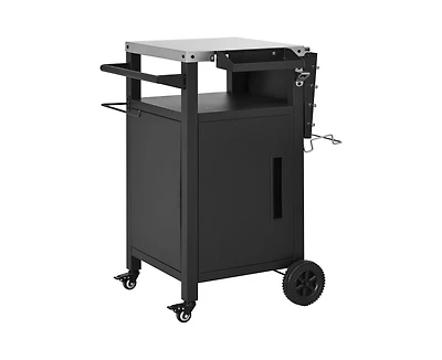 sumyeg 33.9-Inch Outdoor Grill Cart with Drop Leaf, Stainless Steel Top, Storage Cabinet and Wheels