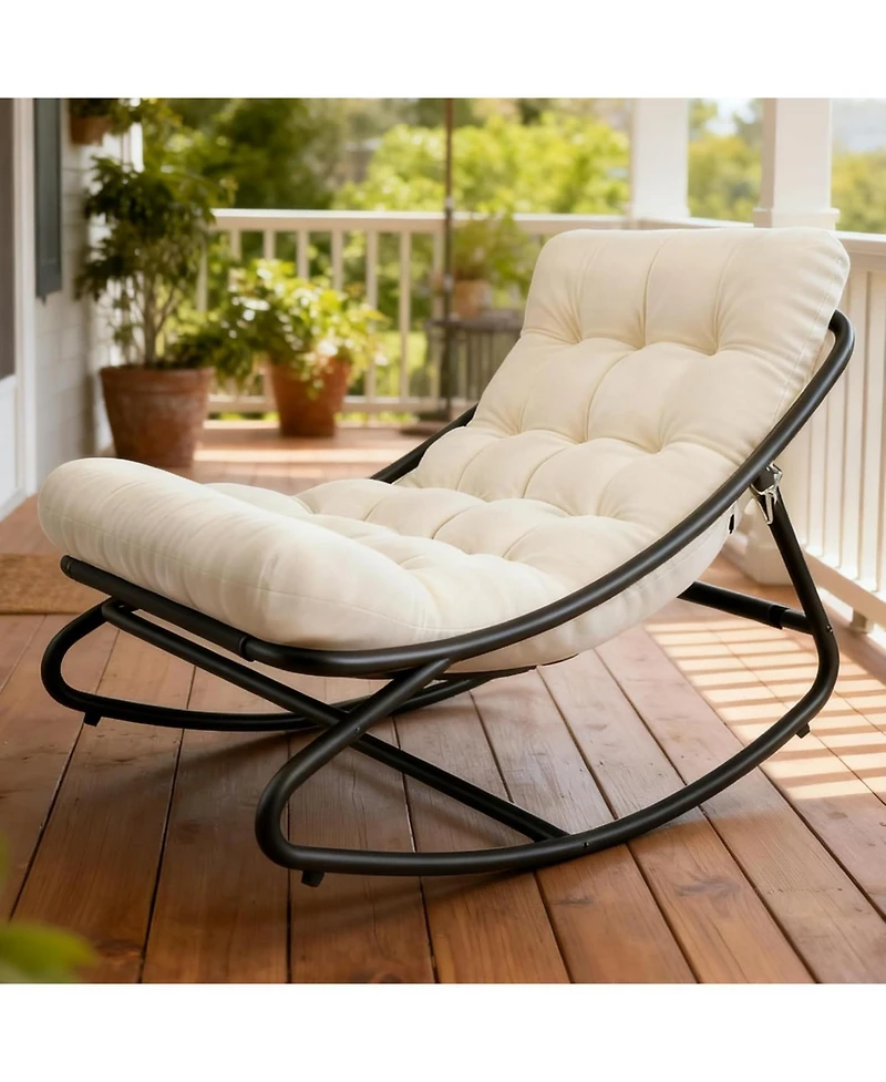 gaomon Patio Rocking Chair- Heavy Duty Metal Frame Waterproof Cushion 400lbs