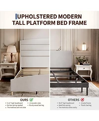 Gaomon Bed Frame, Soft Linen Upholstered Platform Bed with Wingback Headboard/Raised Footboard, Sturdy Wood Legs/Slats, Noise-Free