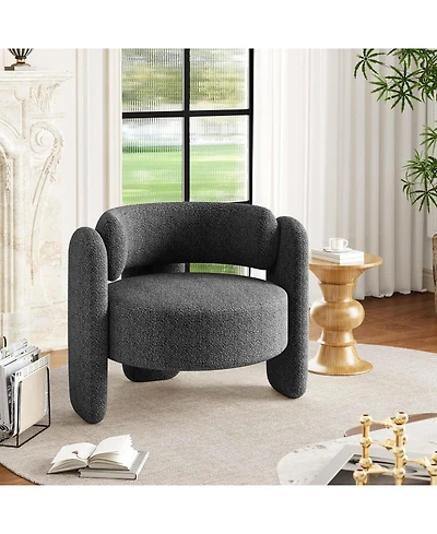 gaomon Modern Chenille Accent Chair, Mid Century Upholstered Living Room Chair with Round Armrests, Cozy Lounge Side Chair