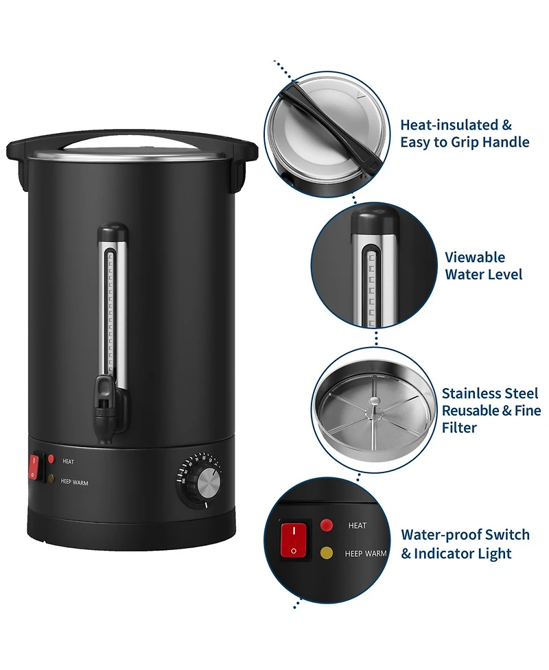gaomon 14L Double Wall Commerical Coffee Urn, Hot Coffee Dispenser, Black for Wedding, Buffet, Catering, Events, Outdoor Bar