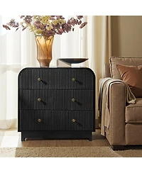Hulala Home Melisa Modern 3-Drawer Fluted Curved End Table with Charging