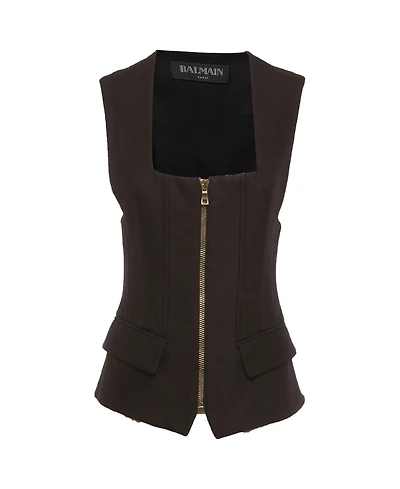 Pre-Owned Balmain Women's Silk Blend Pocket Detail Sleeveless Jacket