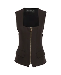 Pre-Owned Balmain Women's Silk Blend Pocket Detail Sleeveless Jacket