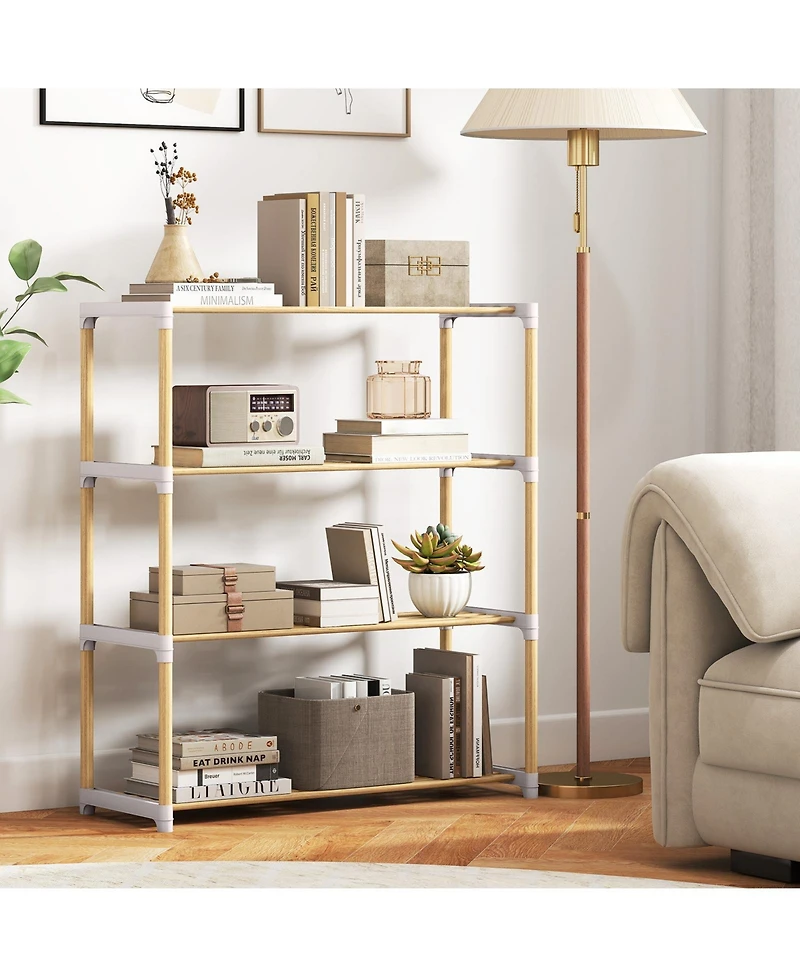 Gouun 4-Tier Solid Pine Wood Shoe Rack with Slatted Open Shelves, 28 x 11 x 31