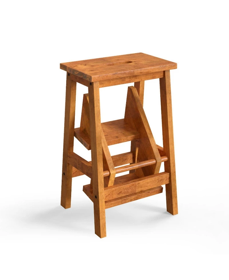 Gouun 3-in-1 Rubber Wood Step Stool and Ladder with Handle, 200 lbs Capacity per Step