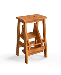 Gouun 3-in-1 Rubber Wood Step Stool and Ladder with Handle, 200 lbs Capacity per Step