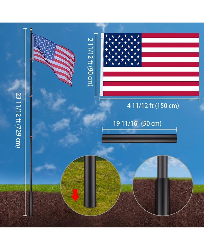 Yescom Ez Go 25 Feet Commercial Telescoping Flag Pole Kit Portable Display Sign Banner Pole