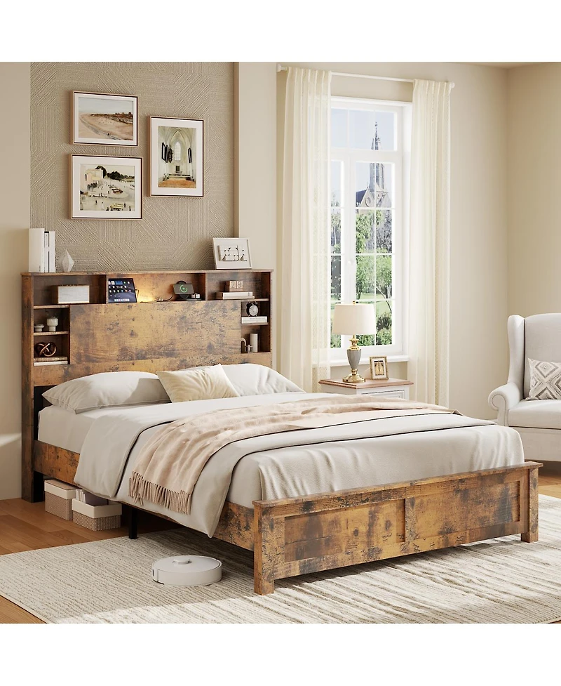 Streamdale Furniture Platform Bed with Storage Headboard and Charging Station