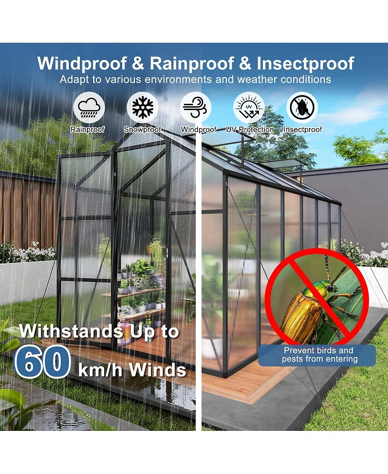 Streamdale Furniture 6x12Feet Walk-in Outdoor Greenhouse with Aluminum Frame and Uv Protection