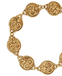 Symbols of Faith Gold-Tone Two Rings and Cross Medallion Wedding Bracelet