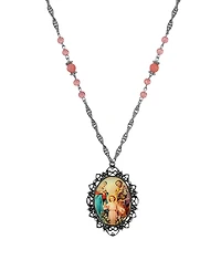 Symbols of Faith Silver-Tone Oval Holy Family Decal 26" Necklace