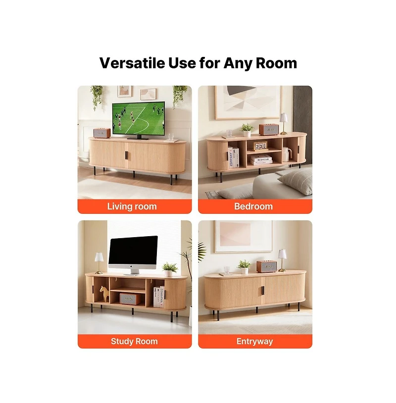 Sugift Tv Stand Boho Entertainment Center for TVs Up to 58 Inch with Rolling Door