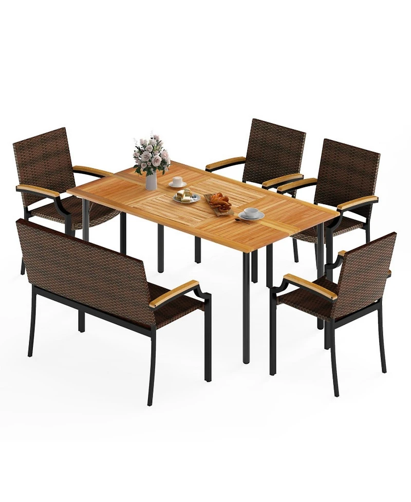 Sugift 6-Piece Outdoor Dining Set with Umbrella Hole