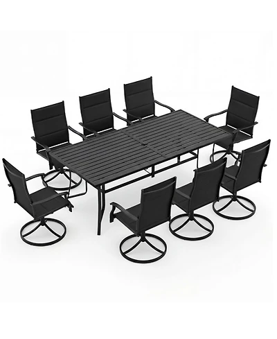 Sugift 9-Piece Outdoor Dining Set for 8 with Umbrella Hole and 8 Chairs