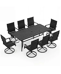 Sugift 9-Piece Outdoor Dining Set for 8 with Umbrella Hole and 8 Chairs