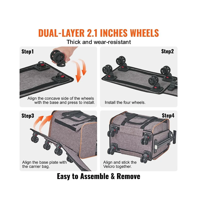 Ruie Airline Approved Rolling Pet Carrier with Telescopic Handle for 22 lb Pets
