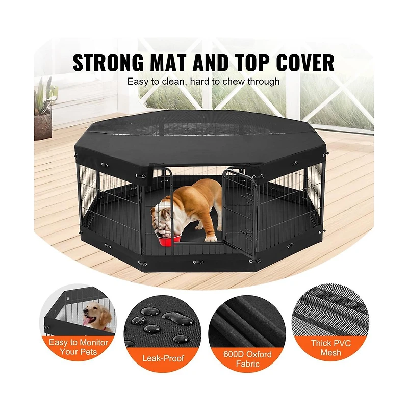 Ruie 8 Panel Foldable Metal Dog Playpen 24 in with Top Cover Bottom Pad Storage Bag
