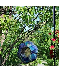 Sunnydaze Decor Outdoor Garden Patio Glass Round Flower Shaped Hanging Fly-Through Bird Feeder - 10"