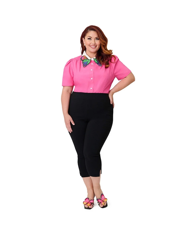 Plus Blouse With Embroidered Collar