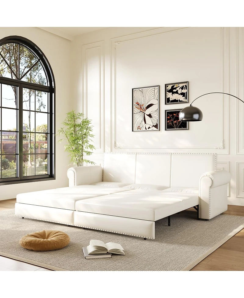 Streamdale Furniture Chesterfield Faux Leather Sleeper Sofa with Nailhead Trim
