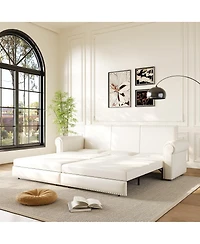 Streamdale Furniture Chesterfield Faux Leather Sleeper Sofa with Nailhead Trim