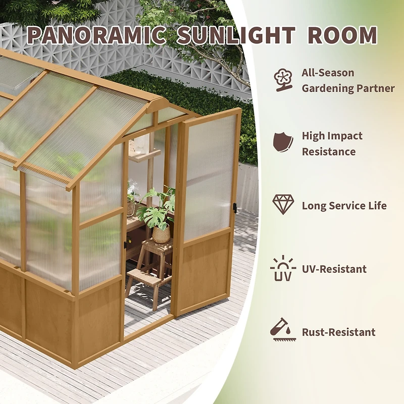 Streamdale Furniture 6x8 Ft Wooden Walk-in Greenhouse with Polycarbonate Panels & Vents