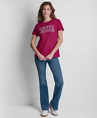 Dkny Jeans Women's Stacked Rhinestone Dome Stud Logo Crewneck T-Shirt