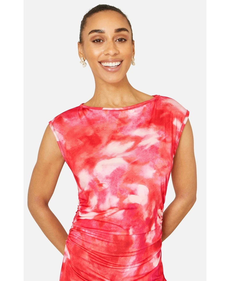 Yumi Women's Mesh Ruched Bodycon Midi Dress