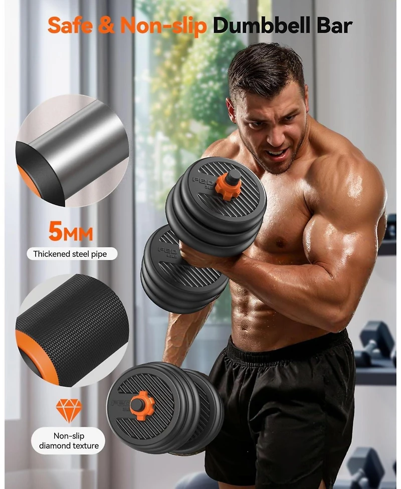 Fed Fitness Adjustable Dumbbells, Weight Set with Connector, 5 in 1 Dumbbells Set (Barbell, Kettlebells, Push up Stand