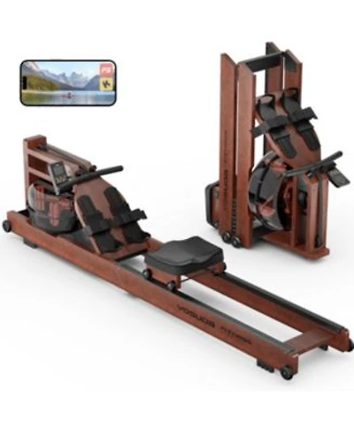 Fed Fitness Pro Wood Water Rowing Machine Upgraded Ergonomic Frame 400 Lbs Weight Capacity Foldable Large Leak Proof Tank Bluetooth App