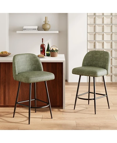 homfan 2/4 Pieces Faux Sherpa Upholstered Barstools with Back and Arc Footrest, 26" Modern Island Stools Bistro and Dining Area