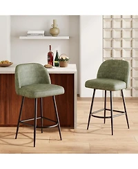 homfan 2/4 Pieces Faux Sherpa Upholstered Barstools with Back and Arc Footrest, 26" Modern Island Stools Bistro and Dining Area