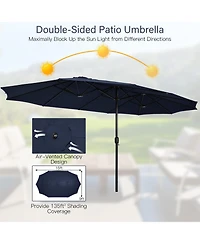 Gymax 15FT Outdoor Double-Sided Twin Patio Umbrella Sun Shade Crank Market Base
