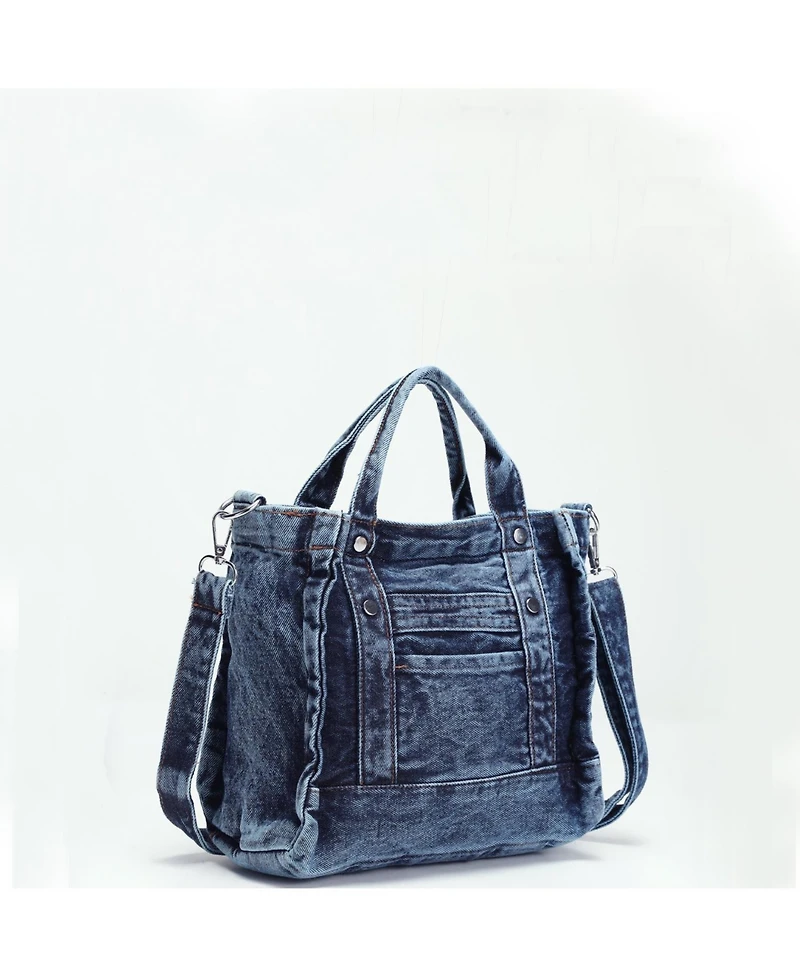 Susu Women's Rework Tote Bag Crossbody Shoulder Bag Washed Blue Mini Satchel Top Handle Everyday Casual Handbag