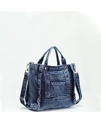 Susu Women's Rework Tote Bag Crossbody Shoulder Bag Washed Blue Mini Satchel Top Handle Everyday Casual Handbag