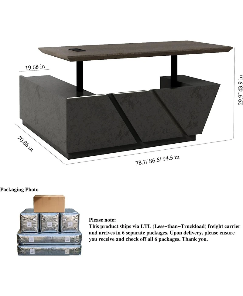 Logicfox Adjustable Executive Desk with Drawers File Cabinets Led Light