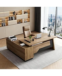 Logicfox Modern Executive Desk with Drawers and Printer Shelf Configurable Length 70.8" or 78.7